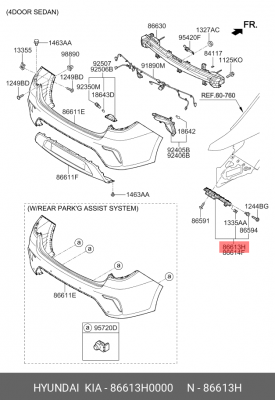 Кронштейн бампера KIA Rio (17-) заднего левый OE 86613H0000 HYUNDAI KIA