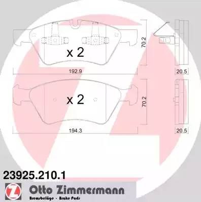 колодки дисковые !перед. 193x70x20 \MB W164/W251 3.5-3.0DCi 05> 239252101 ZIMMERMANN