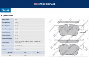 Колодки тормозные BMW 1 (F20,F21),3 (F30,F31) передние (4шт.) SANGSIN SP4144 SANGSIN