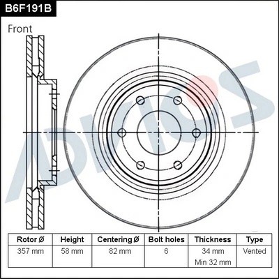 Диск тормозной пер. ADVICS B6F191B B6F191B ADVICS