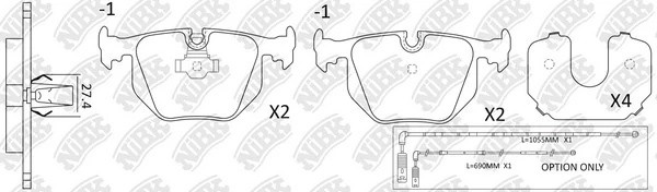 Колодки тормозные BMW X3 (E83),X5 (E53),3 (E46) (2.5/3.0) задние (4шт.) NIBK PN0225W NIBK