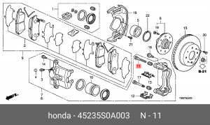 Направляющая суппорта HONDA Accord (03-),Civic (06-),CR-V (07-),Crosstour передн 45235S0A003 HONDA