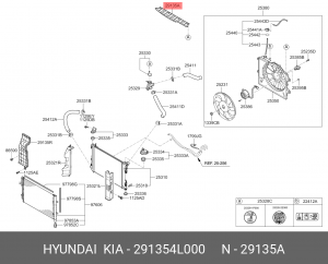 Кожух HYUNDAI Solaris (11-14) радиатора верхний OE 291354L000 HYUNDAI KIA