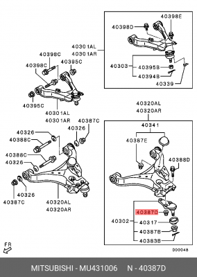 Гайка MITSUBISHI болта сход-развала OE MU431006 MITSUBISHI