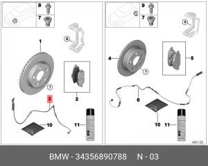 Датчик износа тормозных колод. 34356890788 34 35 6 890 788 BMW