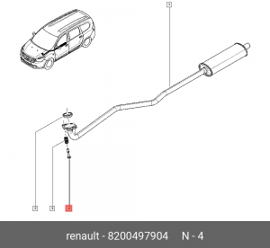 Болт крепления глушителя 8200497904 8200497904 RENAULT