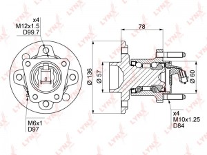Ступица задняя в сборе с ABS, 4 отверстия колеса WH-1131 LYNXAUTO