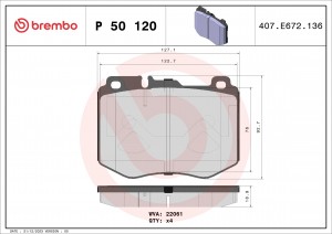 Колодки тормозные MERCEDES E (W213) передние (4шт.) BREMBO P50120 BREMBO