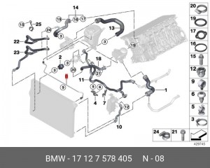 BMW 5-СЕРИЯ F10/F11 (2009>)/7-СЕРИЯ F01/F02 (2008> Трубка вентиляционная 17 12 7 578 405 BMW