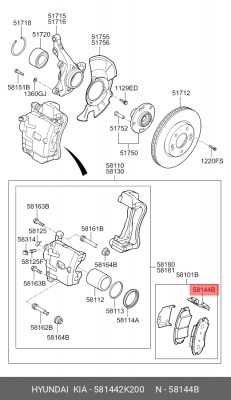 пластина прижимная колодок дисков.!\ KIA Rio, Hyundai Accent/i20 10> 581442K200 HYUNDAI