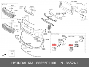 Заглушка противотуманной фары правой 86522-F1100 86522F1100 HYUNDAI KIA
