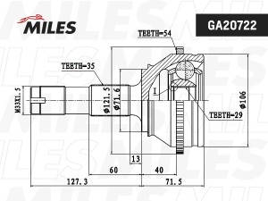 ШРУС наружный с кольцом ABS FIAT DUCATO RUSSIA 2008- GA20722 GA20722 MILES