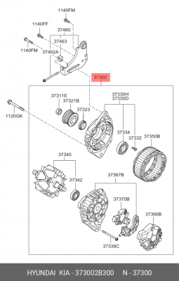Генератор KIA Rio (11-),Ceed (12-),Venga (10-) OE 373002B300 HYUNDAI KIA
