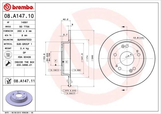 Диск тормозной 08.A147.10 08A14710 BREMBO