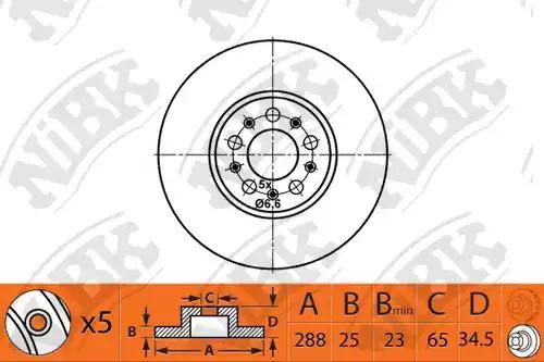 Диск тормозной VW Golf (03-06) AUDI A3 (98-03) передний вентилируемый (1шт.) NIB RN1379 NIBK