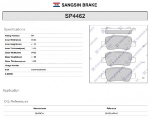 Колодки задние HYUNDAI SONATA 2020-, ELANTRA 2020- (с электрон ручником) SP4462 SP4462 SANGSIN