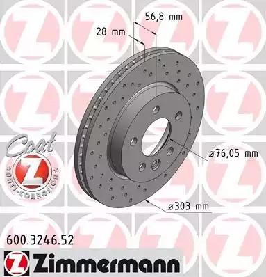 диск тормозной !Sport перед. 303x28/57-5x120 \ VW Amarok 2.0BiTDI 10> 600.3246.52 ZIMMERMANN