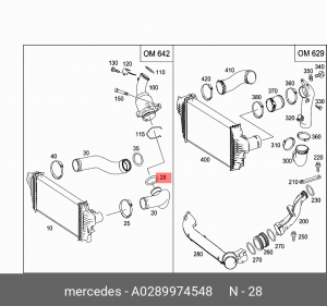 Кольцо уплотнительное MERCEDES ML (W163) патрубка системы охлаждения OE A0289974548 MERCEDES BENZ