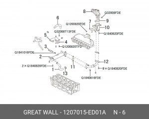 Патрубок GREAT WALL Hover H5 вентиляции картерных газов ОЕ 1207015-ED01A GREAT WALL
