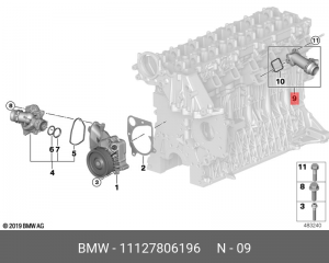 фланец системы охлаждения!\ BMW 3 E46/E90/5 E39/E60/X3 E83/X5 E53/E70/X6 E71/E72 11 12 7 806 196 BMW