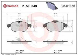 P59043 888 00=FDB1520=573089B !колодки дисковые п.\ Opel Vectra/Signum 1.8i-2.2T P59043 BREMBO