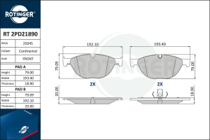 Колодки тормозные дисковые без датчика износа RT2PD21890 RT 2PD21890 ROTINGER