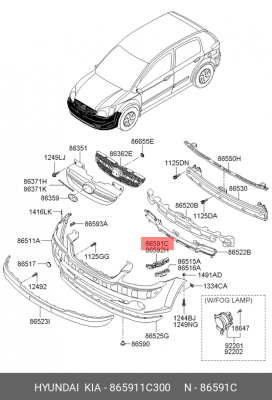кронштейн бампера переднего левый!\ Hyundai 865911C300 HYUNDAI