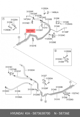Трубка тормозная HYUNDAI Sonata 5 задняя правая OE 5873638700 HYUNDAI KIA