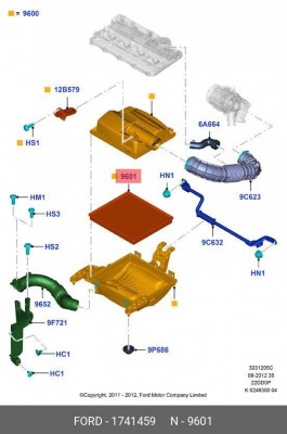 Фильтр воздушный FORD Transit (06-/14-),Tourneo Custom (12-),Ranger (11-) (2.2 T 1741459 FORD