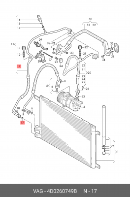 Уплотнительное кольцо системы кондиционирования VAG+Skoda /7,6x2,5mm 4D0 260 749 4D0 260 749 B VAG