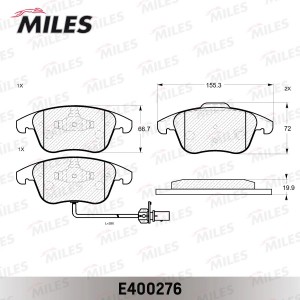Колодки тормозные передние (с датчиком) (Смесь Low-Metallic) AUDI A4/A4 ALLROAD/ E400276 MILES