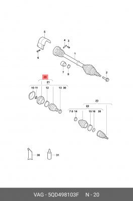 ШРУС внутренний VW Golf (16-) передний OE 5QD 498 103 F VAG