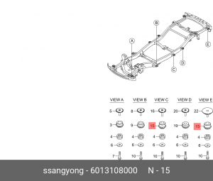 Втулка SSANGYONG Kyron (05-),Actyon (06-),Rexton (02-) рамы кузова резиновая вер 6013108000 SSANG YONG