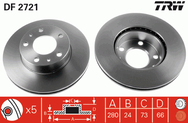FIAT DUCATO (2002-2006) 280x24, 5Х118 DF2721 TRW