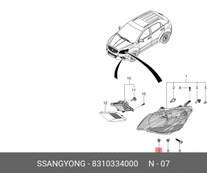 Клипса SSANGYONG Actyon (10-),Actyon Sport (12-) крепления фары OE 8310334000 SSANG YONG