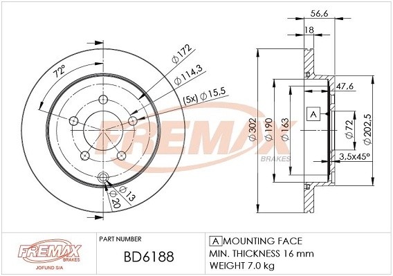 диск тормозной задн.!\ Mazda CX-7 07> BD6188 FREMAX