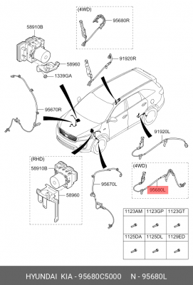 ДАТЧИК АБС (КОЛИЧЕСТВА ОБОРОТОВ КОЛЕСА) 95680-C5000 95680C5000 HYUNDAI KIA
