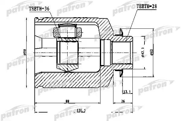 ШРУС внутренний 28X42X36 HYUNDAI SANTA FE (CM) 2006-2012, KIA SORENTO (XM) 2009- PCV1753 PATRON
