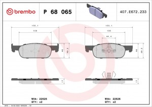 Колодки тормозные Lada X-Ray OE 410605536R P68065 P68065 BREMBO