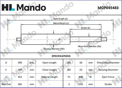 Амортизатор KIA Ceed (07-12) крышки багажника MANDO MOP045483 MANDO