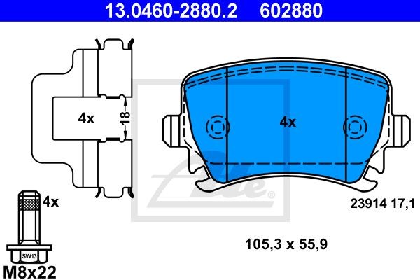 13.0460-2880.2 GDB1622=1031 00 !колодки дисковые з.\ VW Golf/Passat 1.4/1.6/1.9T 13.0460-2880.2 ATE