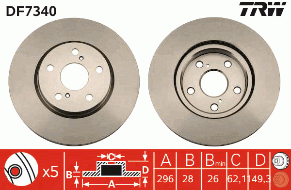 Диск тормозной передний LEXUS IS250, IS200d-IS250 II, IS250-IS300h III DF7340 DF7340 TRW