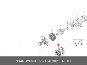 Генератор SSANGYONG Rexton (02-) (662L) (90A,12V) OE 6621545302 SSANG YONG