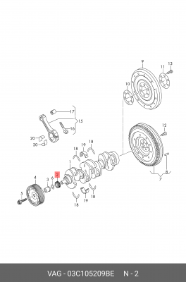Звездочка VW AUDI коленвала OE 03C 105 209 BE VAG