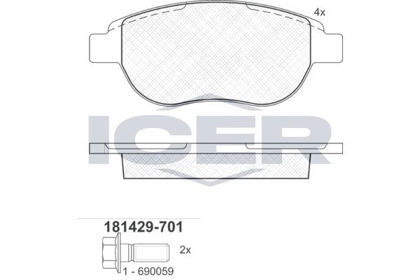 181429-701 колодки дисковые передние !\ Peugeot 307, Citroen Xsara 1.6-2.0/HDi 0 181429-701 ICER