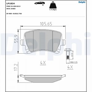 Колодки задние AUDI A4 (B7), A6 (C5-C6), A8 (4E), VW PASSAT (3C, 36) LP1824 LP1824 DELPHI