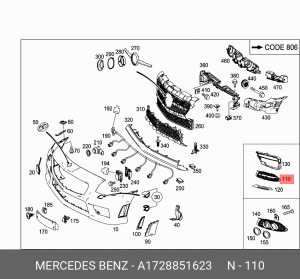 172 885 16 23 Outer Grille !Left \12>16 MB SLK 300 2.0L L4 A1728851623 MERCEDES BENZ