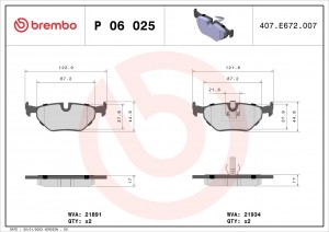 P06025 265 40=FO672781 !колодки дисковые з.\BMW E46 1.6-2.8/D,Rover 75 1.8-2.5/C P06025 BREMBO
