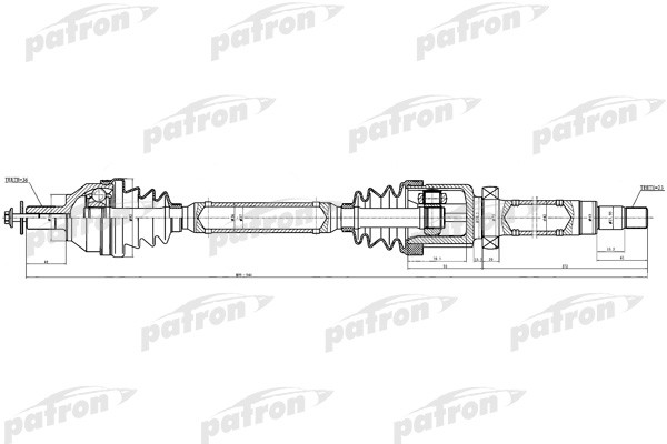 Полуось передняя правая 36x921,5x56x23 FORD: C-MAX PDS0381 PDS0381 PATRON