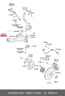 Рычаг подвески KIA Mohave (19-) передний правый OE 545012J950 HYUNDAI KIA